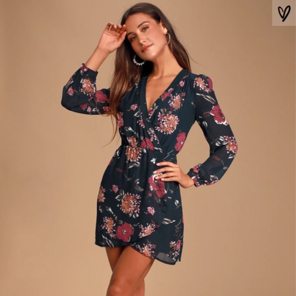 Lulu's Navy Floral Dress